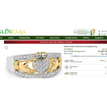 Load image into Gallery viewer, GlenCara Irish Diamond Claddagh Ring - 10K Two Tone Yellow White Gold .26CT Diamond Heart Crown Ring - Size 11 - 5.9g Fine Jewelry