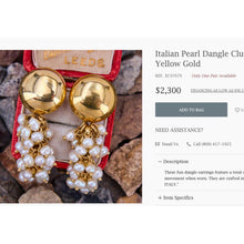 Load image into Gallery viewer, Pearl Drop Earrings - Vintage 14K Yellow Gold Donna Chambers Master Goldsmith Dome Freshwater Pearl Fringe 585 - 34x20mm - 6.3g