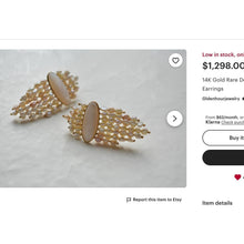 Load image into Gallery viewer, Pearl Drop Earrings - Vintage 14K Yellow Gold Donna Chambers Master Goldsmith Dome Freshwater Pearl Fringe 585 - 34x20mm - 6.3g