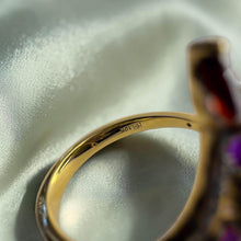 Load image into Gallery viewer, Garnet Amethyst Leaf Vine Bypass Ring - Estate 10K Yellow Gold 1.5CTTW Marquise Cut Garnet Amethyst Diamond Accents - Size 7 Fine Jewelry