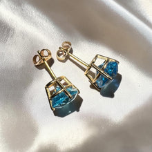 Load image into Gallery viewer, Swiss Blue Topaz Stud Earrings - Vintage Circa 1980s 14K Yellow Gold 5CT Natural Blue Topaz 9x7mm - December Birthstone Fine Jewelry