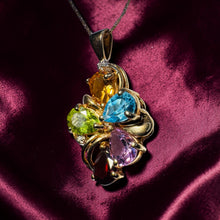 Load image into Gallery viewer, Multi-Gemstone Rainbow Cluster Necklace - Vintage 10K Yellow Gold 3.5CT Natural Garnet Citrine Amethyst Peridot Topaz - 19 Inch Fine Jewelry