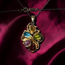 Load image into Gallery viewer, Multi-Gemstone Rainbow Cluster Necklace - Vintage 10K Yellow Gold 3.5CT Natural Garnet Citrine Amethyst Peridot Topaz - 19 Inch Fine Jewelry