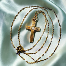 Load image into Gallery viewer, Diamond Cross Necklace - Antique Victorian 10K Yellow Gold Old Mine Cut Diamond Accent Dainty Pendant - 14 Inch Chain - 1.1g Fine Jewelry