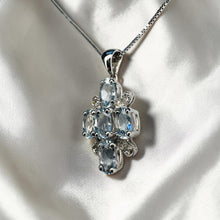 Load image into Gallery viewer, Aquamarine Diamond Cross Necklace - 10K White Gold 1CT Oval Cut Natural Aquamarine With 4 Diamonds - 16 Inch Chain - 2.2g Fine Jewelry