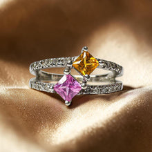 Load image into Gallery viewer, 14K White Gold Pink & Yellow Sapphire Diamond Ring Natural Sapphire Toi et Moi Ring | Size 5 | Two Stone Fine Jewelry Ring | Estate Vintage romantic engagement ring alternative engagement rings mothers day gift christmas gift