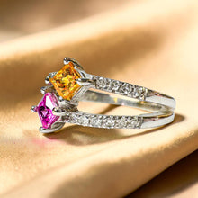 Load image into Gallery viewer, 14K White Gold Pink & Yellow Sapphire Diamond Ring Natural Sapphire Toi et Moi Ring | Size 5 | Two Stone Fine Jewelry Ring | Estate Vintage romantic engagement ring alternative engagement rings mothers day gift christmas gift