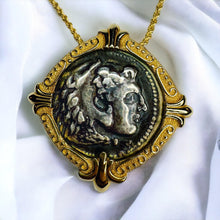 Load image into Gallery viewer, Alexander The Great Coin Pendant Necklace - 14K Yellow Gold Arts Elegance Medallion - 16" Rope Chain - 7.2g Neoclassical Fine Jewelry