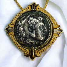 Load image into Gallery viewer, Alexander The Great Coin Pendant Necklace - 14K Yellow Gold Arts Elegance Medallion - 16" Rope Chain - 7.2g Neoclassical Fine Jewelry