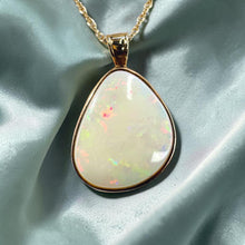 Load image into Gallery viewer, Australian Opal Pendant Necklace - Vintage 10K Yellow Gold Natural White Opal - 19" Chain - October Birthstone Estate Fine Jewelry - 1.4g