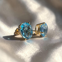 Load image into Gallery viewer, Swiss Blue Topaz Stud Earrings - Vintage Circa 1980s 14K Yellow Gold 5CT Natural Blue Topaz 9x7mm - December Birthstone Fine Jewelry
