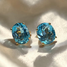 Load image into Gallery viewer, Swiss Blue Topaz Stud Earrings - Vintage Circa 1980s 14K Yellow Gold 5CT Natural Blue Topaz 9x7mm - December Birthstone Fine Jewelry