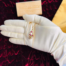 Load image into Gallery viewer, Ruby Lavalier Necklace - Antique Art Nouveau Victorian 10K Yellow Gold Flower Leaf Pendant - 17 Inch Chain - 3.1g Estate Fine Jewelry