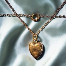 Load image into Gallery viewer, Puffy Heart Necklace - Antique Victorian 10K Yellow Gold Old Mine Cut Diamond Accent Dainty Pendant - 14 Inch Chain - 1.6g Fine Jewelry