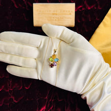 Load image into Gallery viewer, VINTAGE- 10K Gold -Multicolor Necklace -19" Natural Citrine Garnet Amethyst -3g Precious Gemstone Cluster Pendant Rainbow Necklace Fairytale