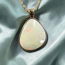 Load image into Gallery viewer, Australian Opal Pendant Necklace - Vintage 10K Yellow Gold Natural White Opal - 19" Chain - October Birthstone Estate Fine Jewelry - 1.4g
