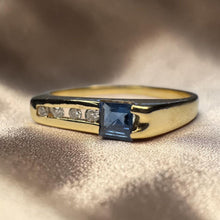 Load image into Gallery viewer, 14K Gold Natural Blue Sapphire & Diamond Ring Channel Set Stacking Band Size 6 Square Cut Sapphire Birthstone Ring Modern Dainty Design 14kt