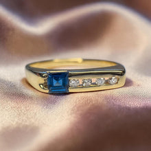 Load image into Gallery viewer, 14K Gold Natural Blue Sapphire & Diamond Ring Channel Set Stacking Band Size 6 Square Cut Sapphire Birthstone Ring Modern Dainty Design 14kt
