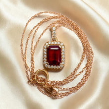 Load image into Gallery viewer, 14K Rose Gold Natural Indian Garnet & Halo Diamond Necklace- 18" -2.3g Earth Mined Garnet Necklace Anniversary Gift Wife January Birthstone