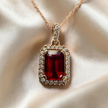 Load image into Gallery viewer, 14K Rose Gold Natural Indian Garnet & Halo Diamond Necklace- 18" -2.3g Earth Mined Garnet Necklace Anniversary Gift Wife January Birthstone