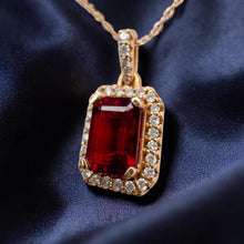 Load image into Gallery viewer, 14K Rose Gold Natural Indian Garnet & Halo Diamond Necklace- 18" -2.3g Earth Mined Garnet Necklace Anniversary Gift Wife January Birthstone