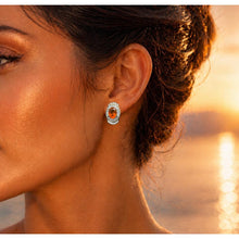 Load image into Gallery viewer, Mexican Fire Opal Diamond Earrings, 14K Yellow Gold Double Halo Drop Earrings 1.76CTTW Designer KHR, October Birthstone Anniversary Gift