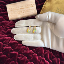 Load image into Gallery viewer, Opal Diamond Drop Earrings in 18K Gold, Natural 3.64ct Orion Opal Designer Chromia Dangle Earrings, October Birthstone Anniversary Gift Wife