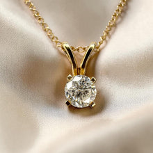 Load image into Gallery viewer, Natural Diamond Necklace in 14K Gold – 1/3CT Round Cut Solitaire – 16" Chain – April Birthstone Gift Dainty Vintage Estate Fine Jewelry