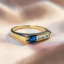 Load image into Gallery viewer, 14K Gold Natural Blue Sapphire & Diamond Ring Channel Set Stacking Band Size 6 Square Cut Sapphire Birthstone Ring Modern Dainty Design 14kt