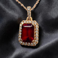 Load image into Gallery viewer, 14K Rose Gold Natural Indian Garnet & Halo Diamond Necklace- 18" -2.3g Earth Mined Garnet Necklace Anniversary Gift Wife January Birthstone