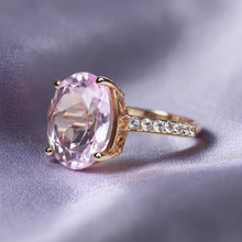Load image into Gallery viewer, 10K Rose Gold Large 5.6CT Pink Sapphire Ring Size 6 White Sapphire Pave Wedding Band 3.2g September Birthstone Engagement Ring Fine Jewelry