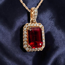 Load image into Gallery viewer, 14K Rose Gold Natural Indian Garnet & Halo Diamond Necklace- 18" -2.3g Earth Mined Garnet Necklace Anniversary Gift Wife January Birthstone