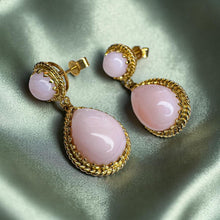Load image into Gallery viewer, 14K Gold Natural Peruvian Pink Opal & Diamond Earrings 9.78cttw Gumball Opal Dangle Drop Earrings 6.6g October Birthstone Fine Jewelry