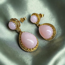 Load image into Gallery viewer, 14K Gold Natural Peruvian Pink Opal & Diamond Earrings 9.78cttw Gumball Opal Dangle Drop Earrings 6.6g October Birthstone Fine Jewelry