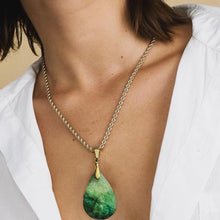 Load image into Gallery viewer, Retro South African Emerald Teardrop Necklace - 14K Yellow Gold Natural Hand Cut Faceted Estate Pendant - 20" Rope Chain - 18g Fine Jewelry