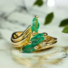 Load image into Gallery viewer, 14k Gold Natural Emerald &amp; Diamond Ring Size 5.75 Marquise Anniversary Gift 3.3g
