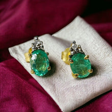 Load image into Gallery viewer, 10k Gold Diamond and Natural Emerald Earrings 1/2 Carat T.W. Stud Earrings .7g
