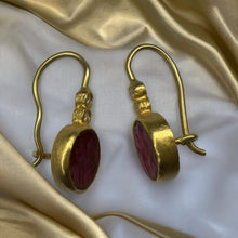 Load image into Gallery viewer, 23k Gold Agate Pegasus Intaglio Diamond Earrings 18k Gold Ancient Mythology 3.7g
