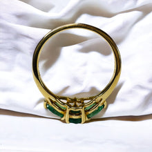 Load image into Gallery viewer, 10k Gold Natural Emerald Ring Size 8.25 Pear Cut 3 Stone Ring 2g Earth mined
