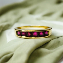 Load image into Gallery viewer, 14k Gold Natural Ruby Ring Sz5.25 Channel Set Square Baguette Half Eternity Ring
