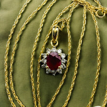 Load image into Gallery viewer, 14k Gold Natural Ruby Necklace 18&quot; Halo Diamond Necklace July Birthstone 1.4g
