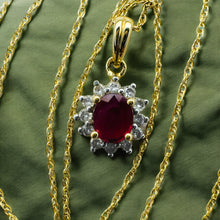 Load image into Gallery viewer, 14k Gold Natural Ruby Necklace 18&quot; Halo Diamond Necklace July Birthstone 1.4g
