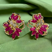 Load image into Gallery viewer, 14k Yellow Gold 3 cttw Natural Ruby &amp; Diamond Earrings Marquise Cluster Floral
