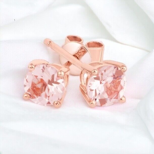 10k Rose Gold 2.5ct Natural Morganite Earrings 7mm Studs Christmas Gift for Wife