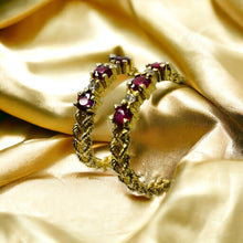 Load image into Gallery viewer, 14k Gold Diamond &amp; Natural Ruby Earrings 3/4 CTTW Rope J Hook Half Hoops 2.5g
