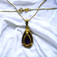 Load image into Gallery viewer, 14k Gold Amethyst Necklace 18&quot; Large 9 CT Pear Cut Purple Amethyst Pendant 5.7g
