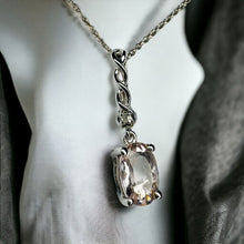 Load image into Gallery viewer, 14k White Gold Natural Pink Morganite Diamond Necklace 18&quot; Oval Cut Twist 1.4g
