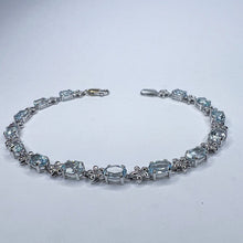 Load image into Gallery viewer, 10k White Gold 5 CT T.W. Aquamarine Tennis Bracelet 7.15&quot; Flower Bracelet 5.7g
