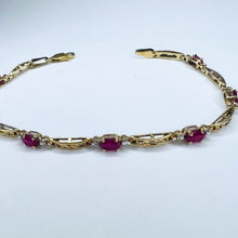 Load image into Gallery viewer, 10k Yellow Gold Natural Ruby Tennis Bracelet 7&quot; Oval Cut Rubies &amp; Diamond 4g
