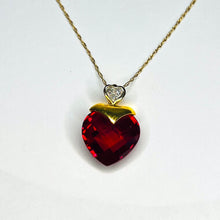 Load image into Gallery viewer, 10k Yellow Gold Ruby Diamond Necklace 18&quot; BIG 13mm Heart Briolette Red Ruby 3.2g
